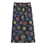 Colorful Maya Pattern Print Cotton Front Slit Maxi Skirt