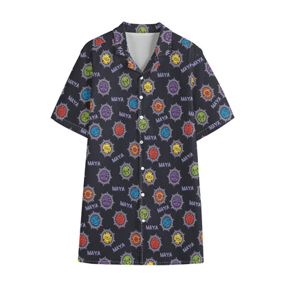 Colorful Maya Pattern Print Cotton Hawaiian Shirt