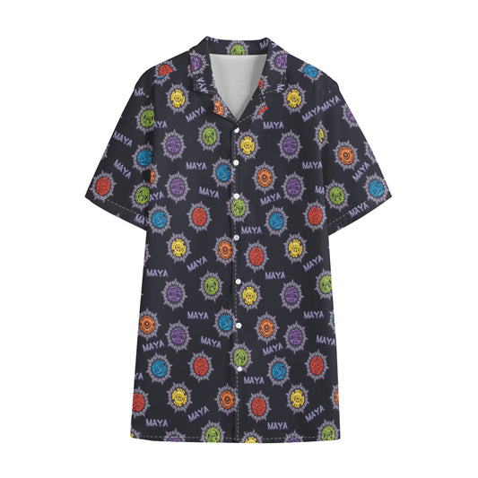 Colorful Maya Pattern Print Cotton Hawaiian Shirt