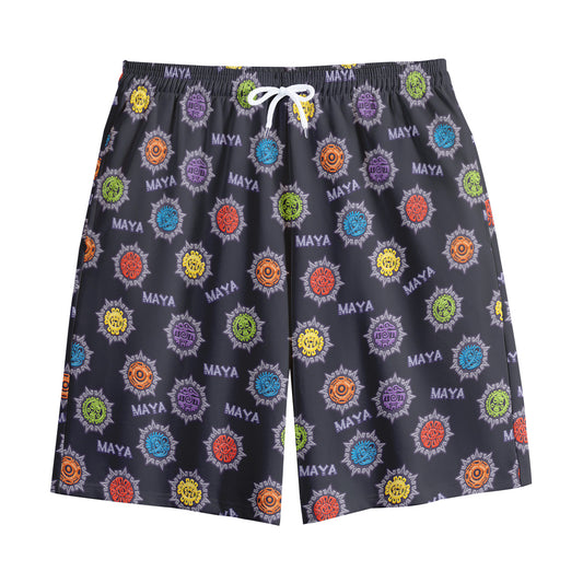 Colorful Maya Pattern Print Cotton Shorts