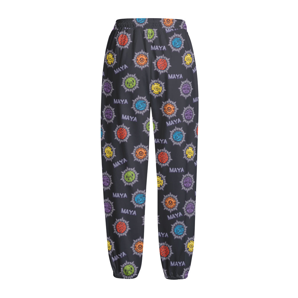 Colorful Maya Pattern Print Fleece Lined Knit Pants