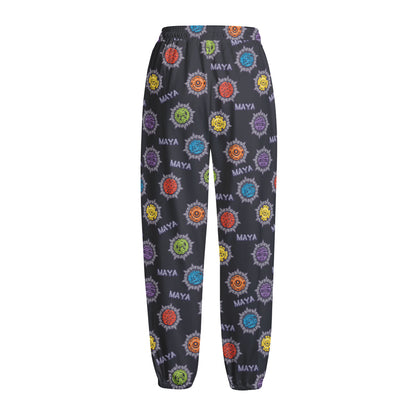 Colorful Maya Pattern Print Fleece Lined Knit Pants