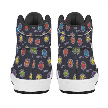 Colorful Maya Pattern Print High Top Leather Sneakers
