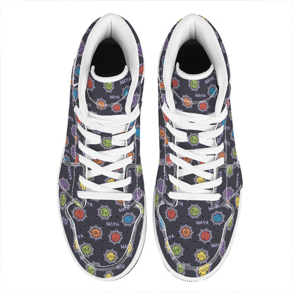 Colorful Maya Pattern Print High Top Leather Sneakers