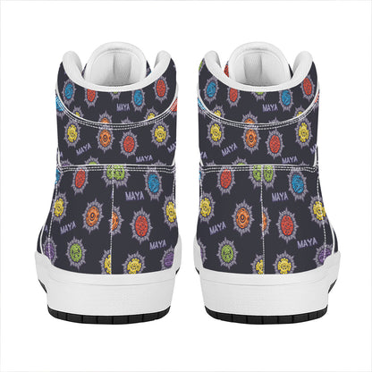 Colorful Maya Pattern Print High Top Leather Sneakers