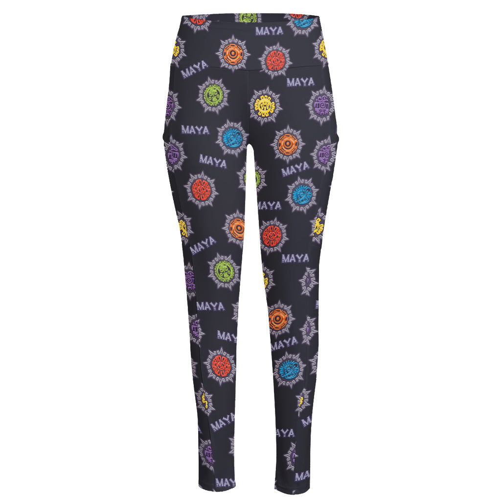 Colorful Maya Pattern Print High-Waisted Pocket Leggings