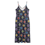 Colorful Maya Pattern Print Jersey Midi Cami Dress