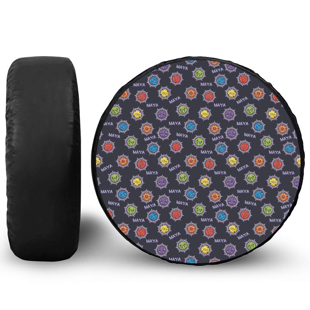 Colorful Maya Pattern Print Leather Spare Tire Cover