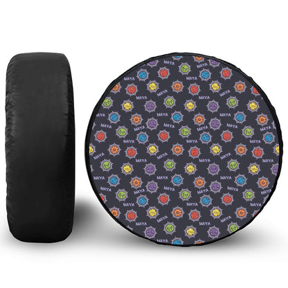 Colorful Maya Pattern Print Leather Spare Tire Cover