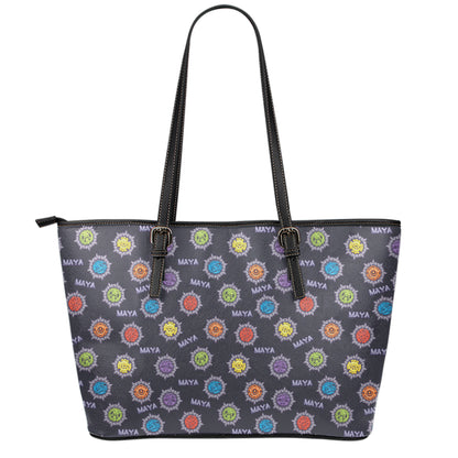 Colorful Maya Pattern Print Leather Tote Bag