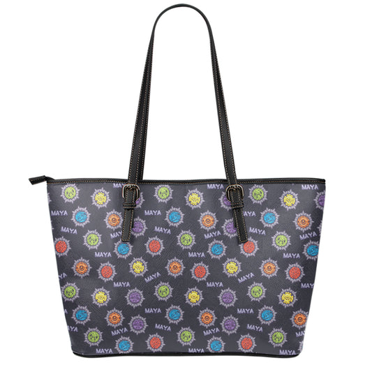 Colorful Maya Pattern Print Leather Tote Bag