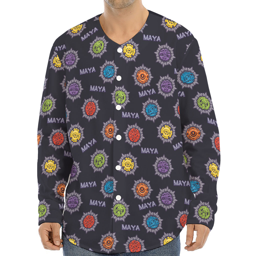 Colorful Maya Pattern Print Long Sleeve Baseball Jersey