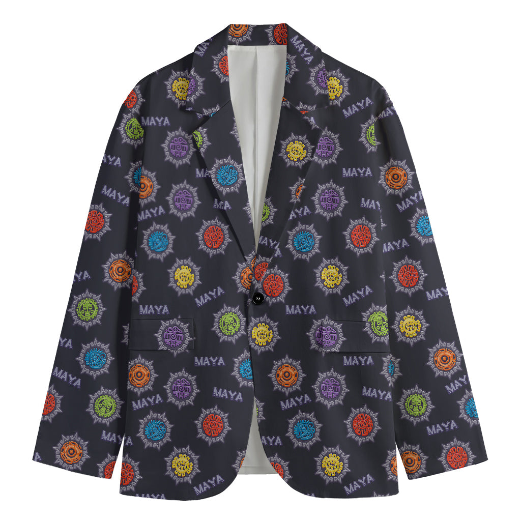 Colorful Maya Pattern Print Men's Cotton Blazer