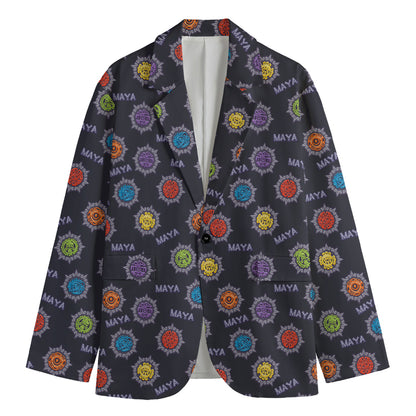 Colorful Maya Pattern Print Men's Cotton Blazer