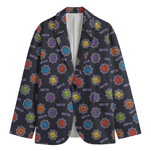 Colorful Maya Pattern Print Men's Cotton Blazer