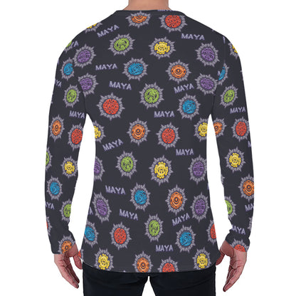 Colorful Maya Pattern Print Men's Long Sleeve T-Shirt