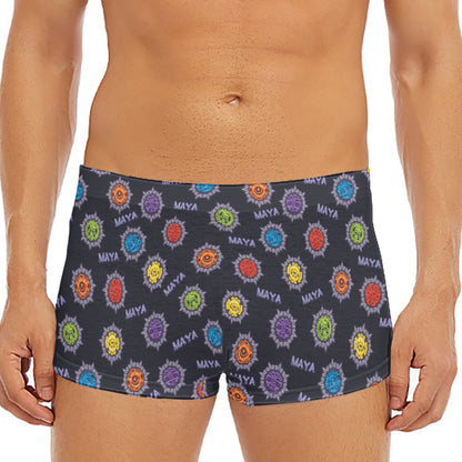 Colorful Maya Pattern Print Men's Short Boxer Briefs