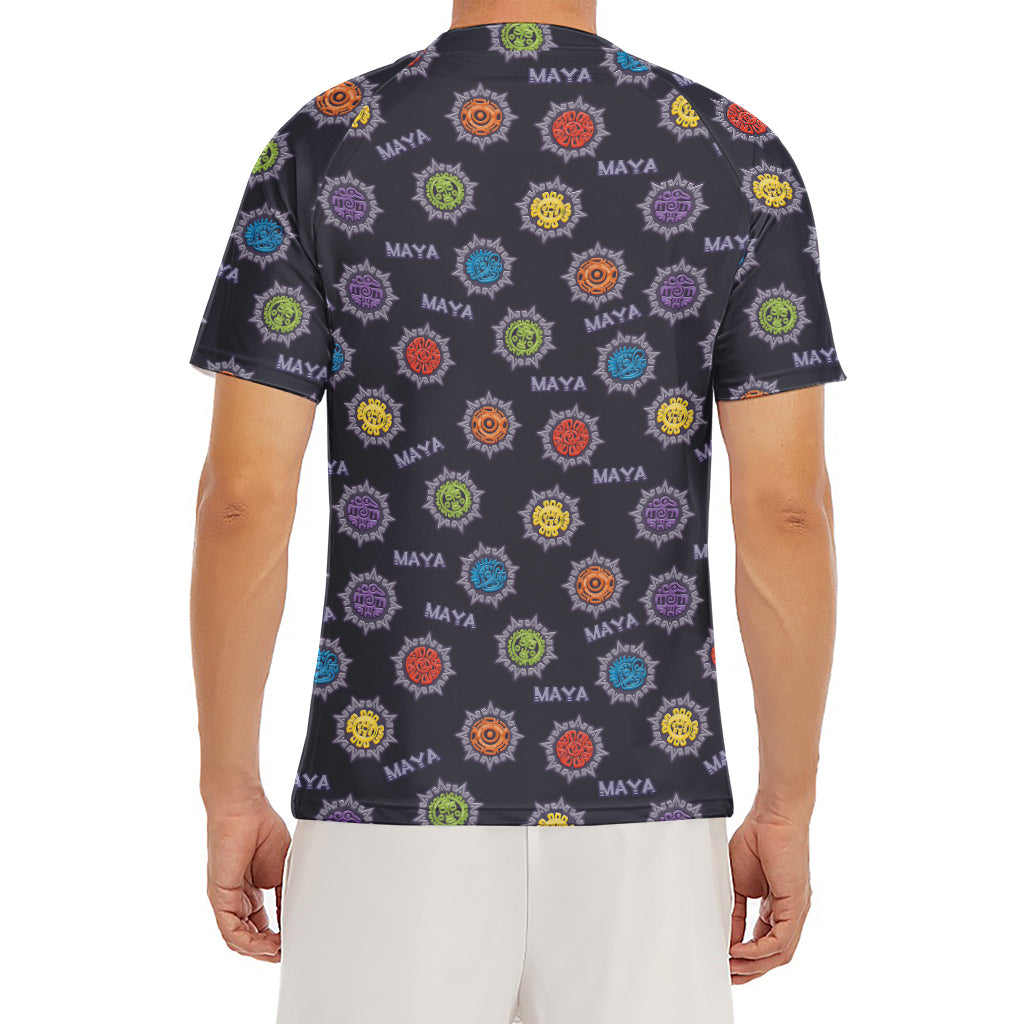 Colorful Maya Pattern Print Men's Short Sleeve Rash Guard