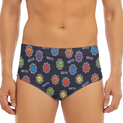 Colorful Maya Pattern Print Men's Triangle Swim Briefs