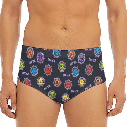 Colorful Maya Pattern Print Men's Triangle Swim Briefs