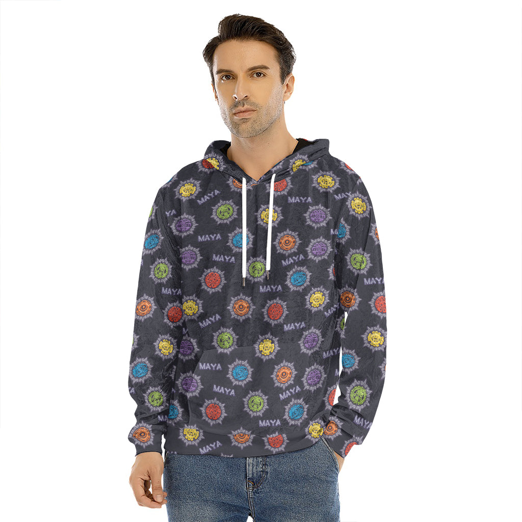 Colorful Maya Pattern Print Men's Velvet Pullover Hoodie