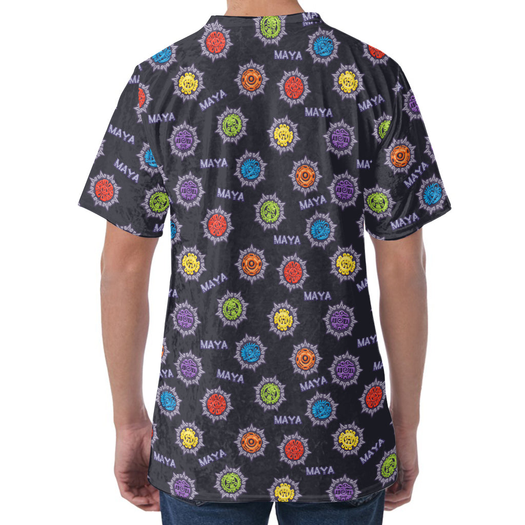 Colorful Maya Pattern Print Men's Velvet T-Shirt