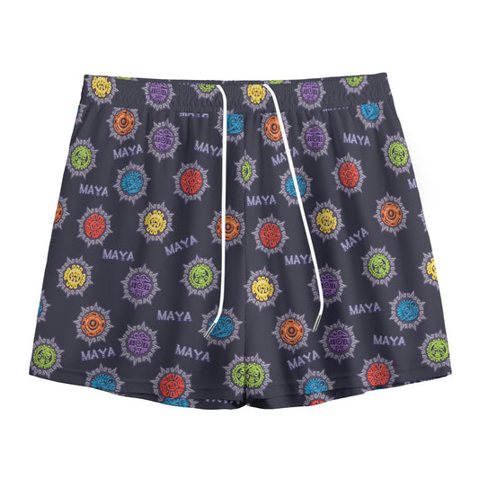 Colorful Maya Pattern Print Mesh Shorts