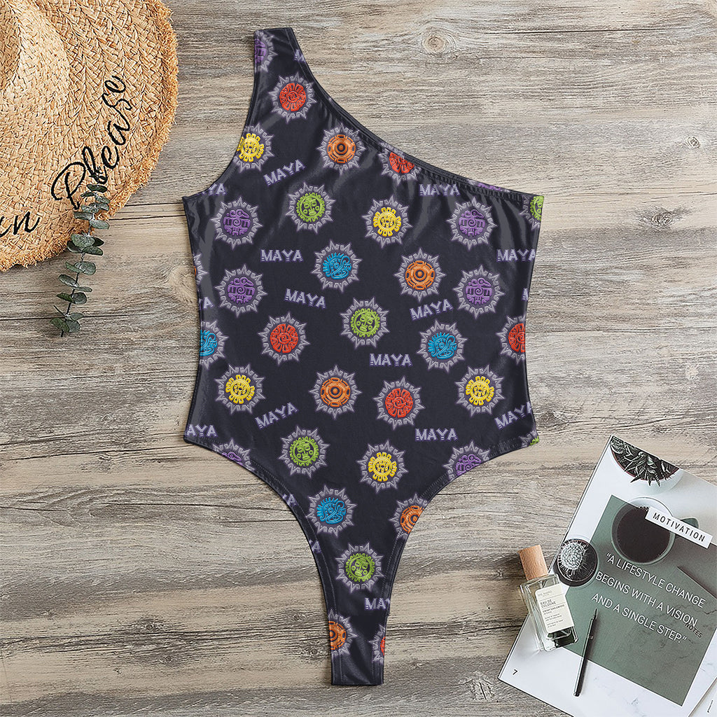 Colorful Maya Pattern Print One Shoulder Bodysuit