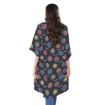 Colorful Maya Pattern Print Open Front Beach Cover Up