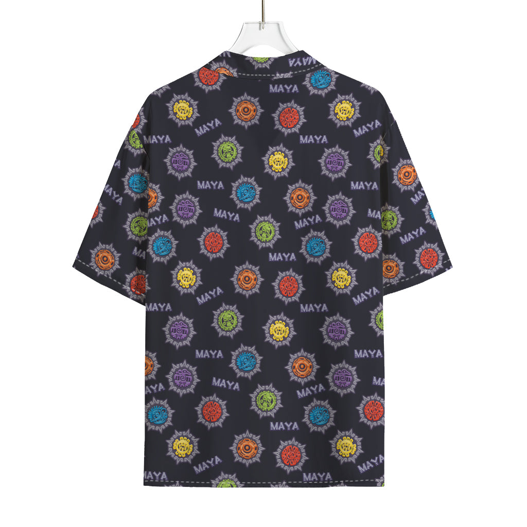 Colorful Maya Pattern Print Rayon Hawaiian Shirt