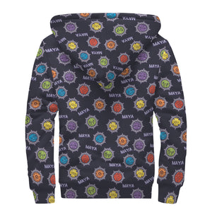 Colorful Maya Pattern Print Sherpa Lined Zip Up Hoodie