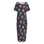 Colorful Maya Pattern Print Short Sleeve Long Nightdress