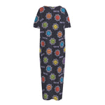 Colorful Maya Pattern Print Short Sleeve Long Nightdress