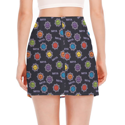 Colorful Maya Pattern Print Side Slit Mini Skirt