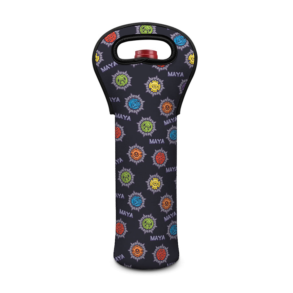 Colorful Maya Pattern Print Single Neoprene Wine Tote