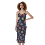 Colorful Maya Pattern Print Slim Fit Midi Cami Dress