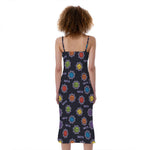Colorful Maya Pattern Print Slim Fit Midi Cami Dress