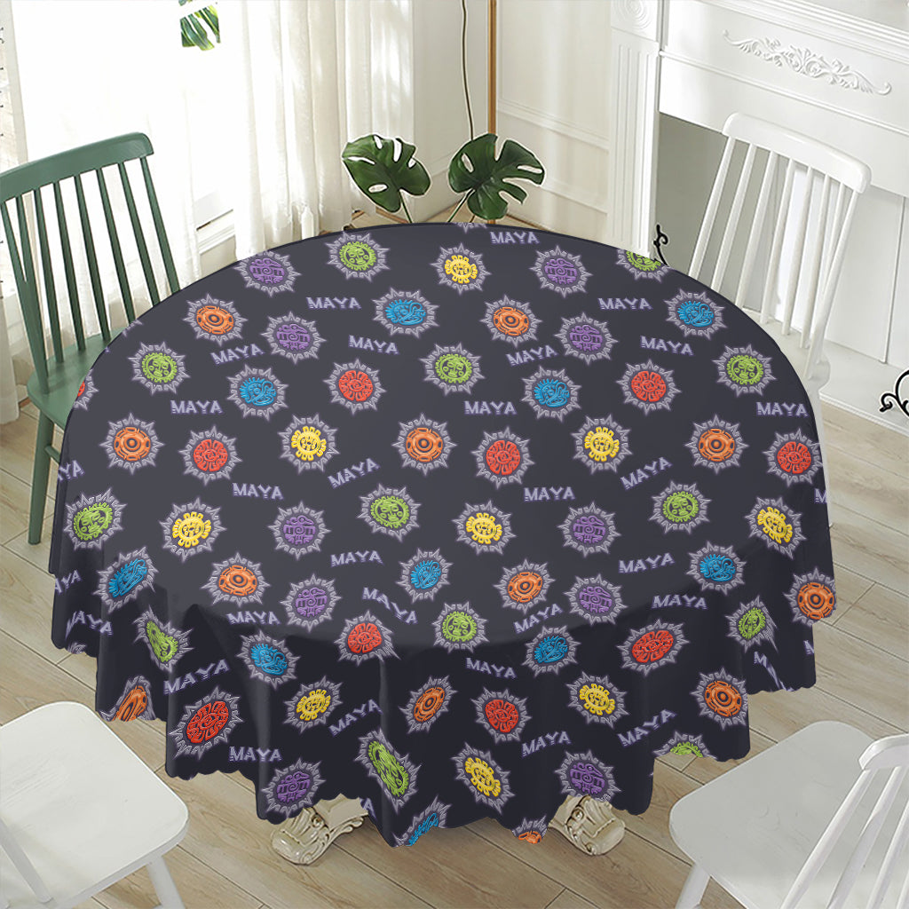 Colorful Maya Pattern Print Waterproof Round Tablecloth