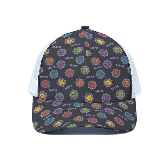 Colorful Maya Pattern Print White Mesh Trucker Cap