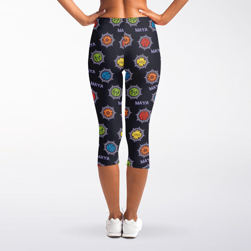 Colorful Maya Pattern Print Women's Capri Leggings