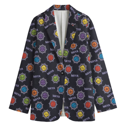 Colorful Maya Pattern Print Women's Cotton Blazer