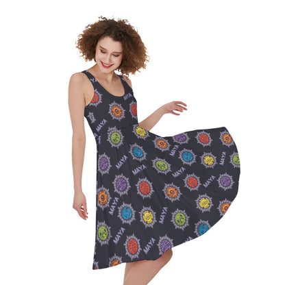 Colorful Maya Pattern Print Women's Sleeveless Dress