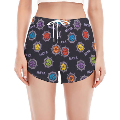 Colorful Maya Pattern Print Women's Split Running Shorts