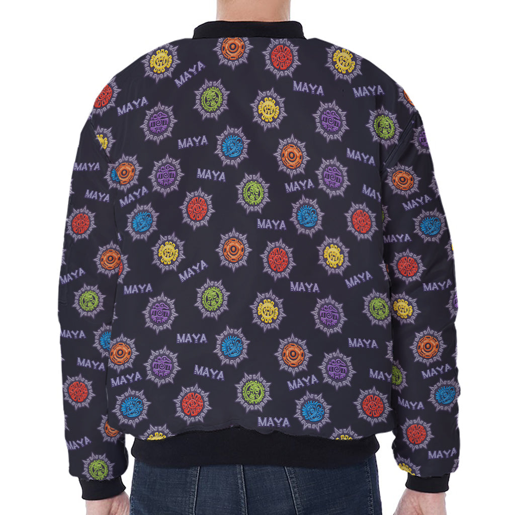 Colorful Maya Pattern Print Zip Sleeve Bomber Jacket