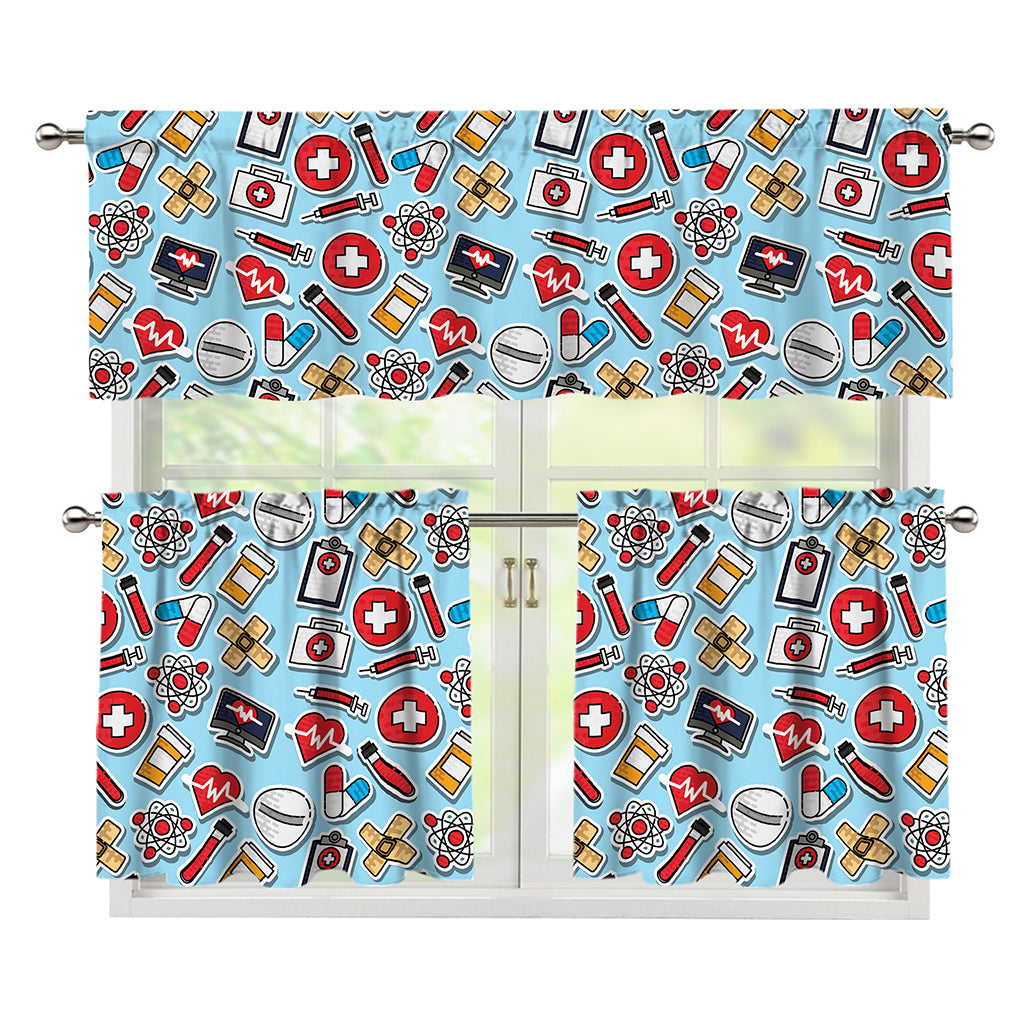 Colorful Medical Pattern Print 3 Piece Kitchen Curtains