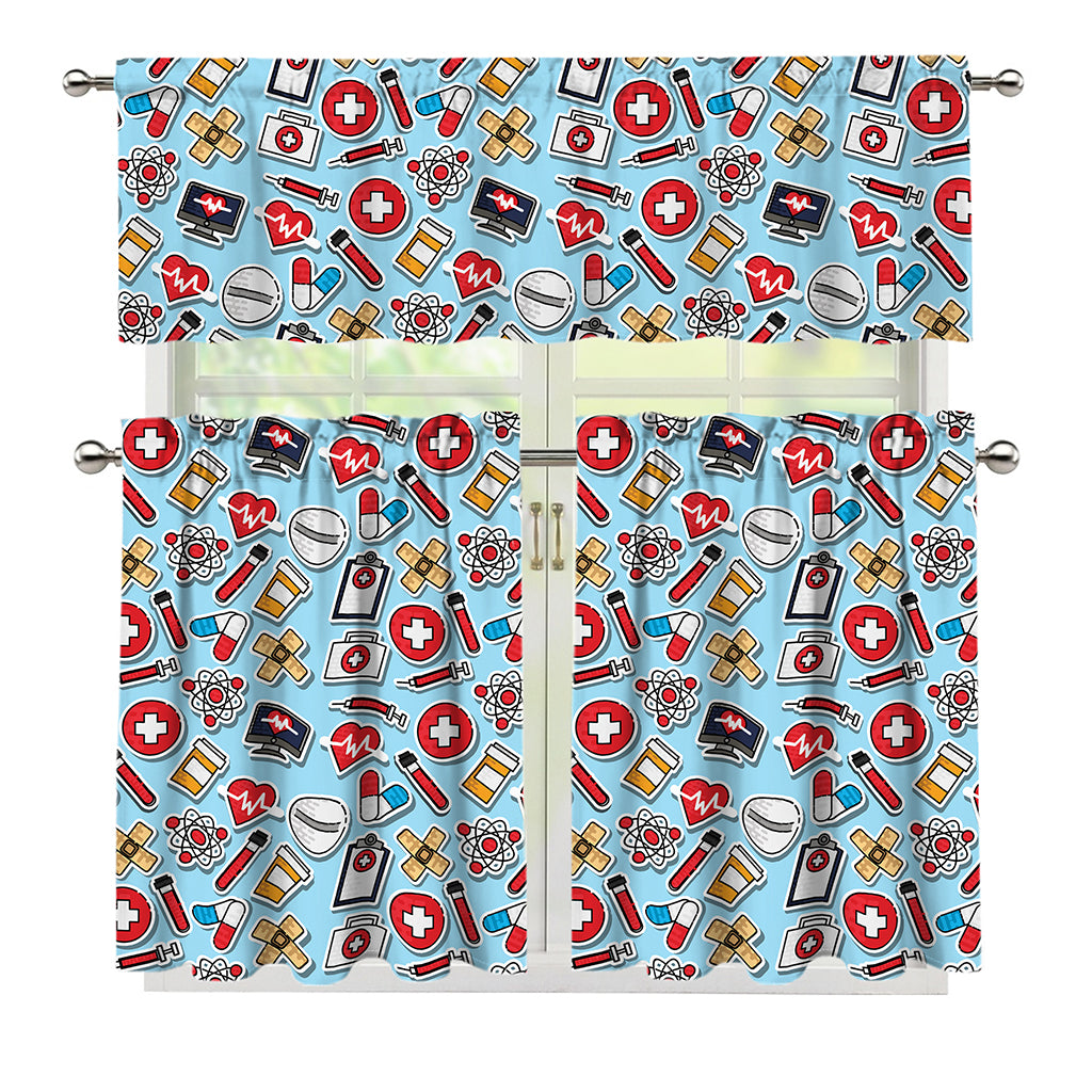 Colorful Medical Pattern Print 3 Piece Kitchen Curtains