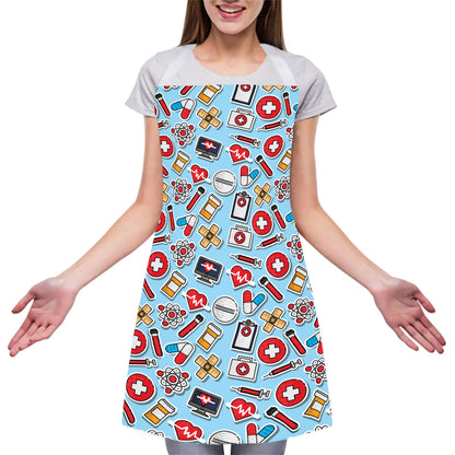 Colorful Medical Pattern Print Adjustable Apron