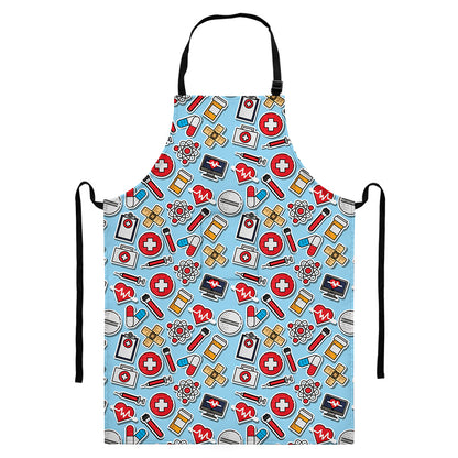 Colorful Medical Pattern Print Bib Apron With Pocket
