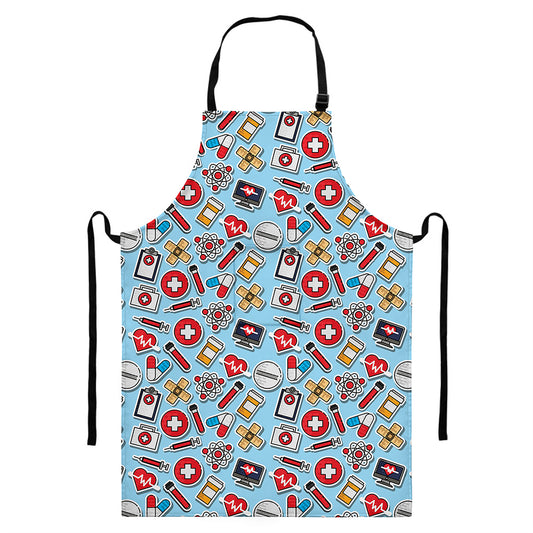 Colorful Medical Pattern Print Bib Apron With Pocket