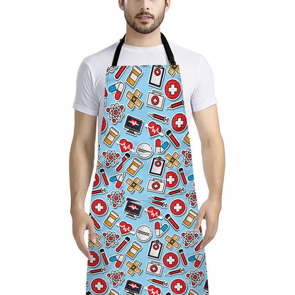 Colorful Medical Pattern Print Bib Apron With Pocket